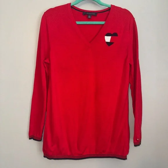 EUC Tommy Hilfiger Red Heart Ivy V-Neck Sweater Size XL - Picture 2 of 7